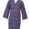 Girls navy blue long sleeve shirt and wide-leg trousers with pink ditsy floral print and lace neckline.
