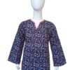 Girls Navy Blue Floral Print 2-Piece Cotton Suit